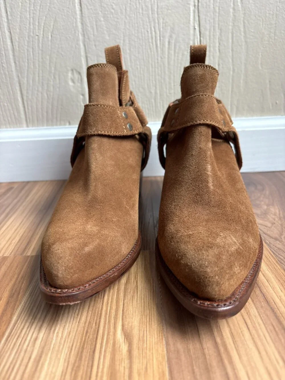 Ranch Road Azalea Harness Suede Leather Heeled Boots Booties Made in Spain